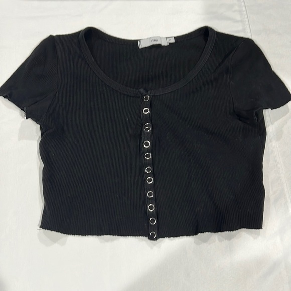 Tops - Adika. Crop top tee. Snap buttons down front. Size small.